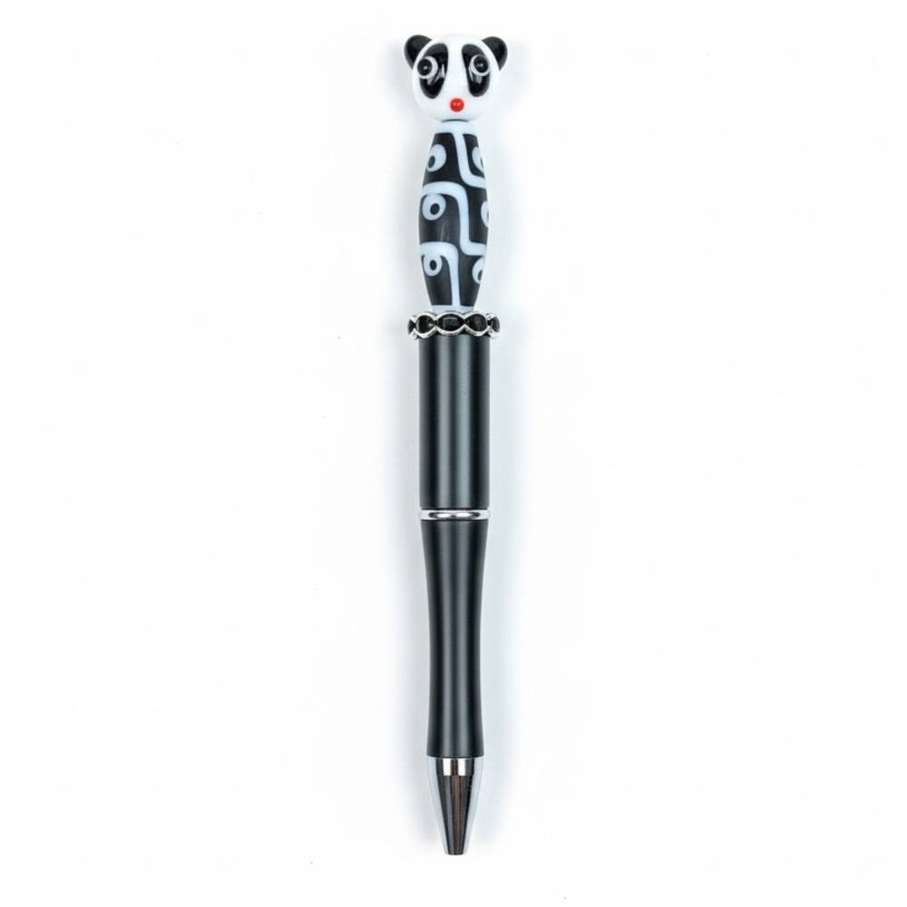 Handcrafted Lampwork Glass & Porcelain Beaded Pen with Silver Accents